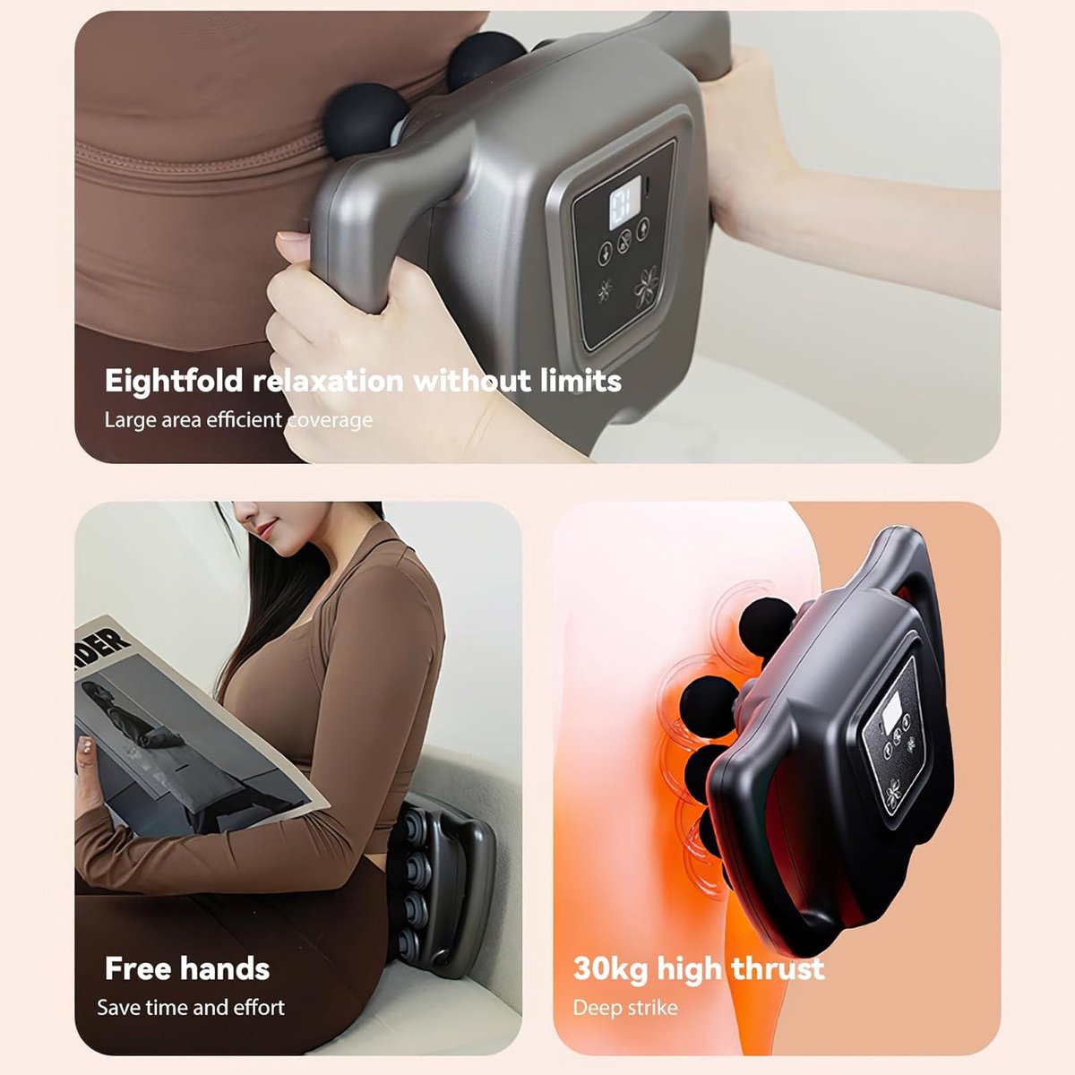 Hoofdmassagepistool - Electric handmassage apparatus - 6 stands - 99 snelheden - Met oplaadbaar type C - For training-volledige lichaamsmassage - For diepe weefselmassage (16 koppen - gray)