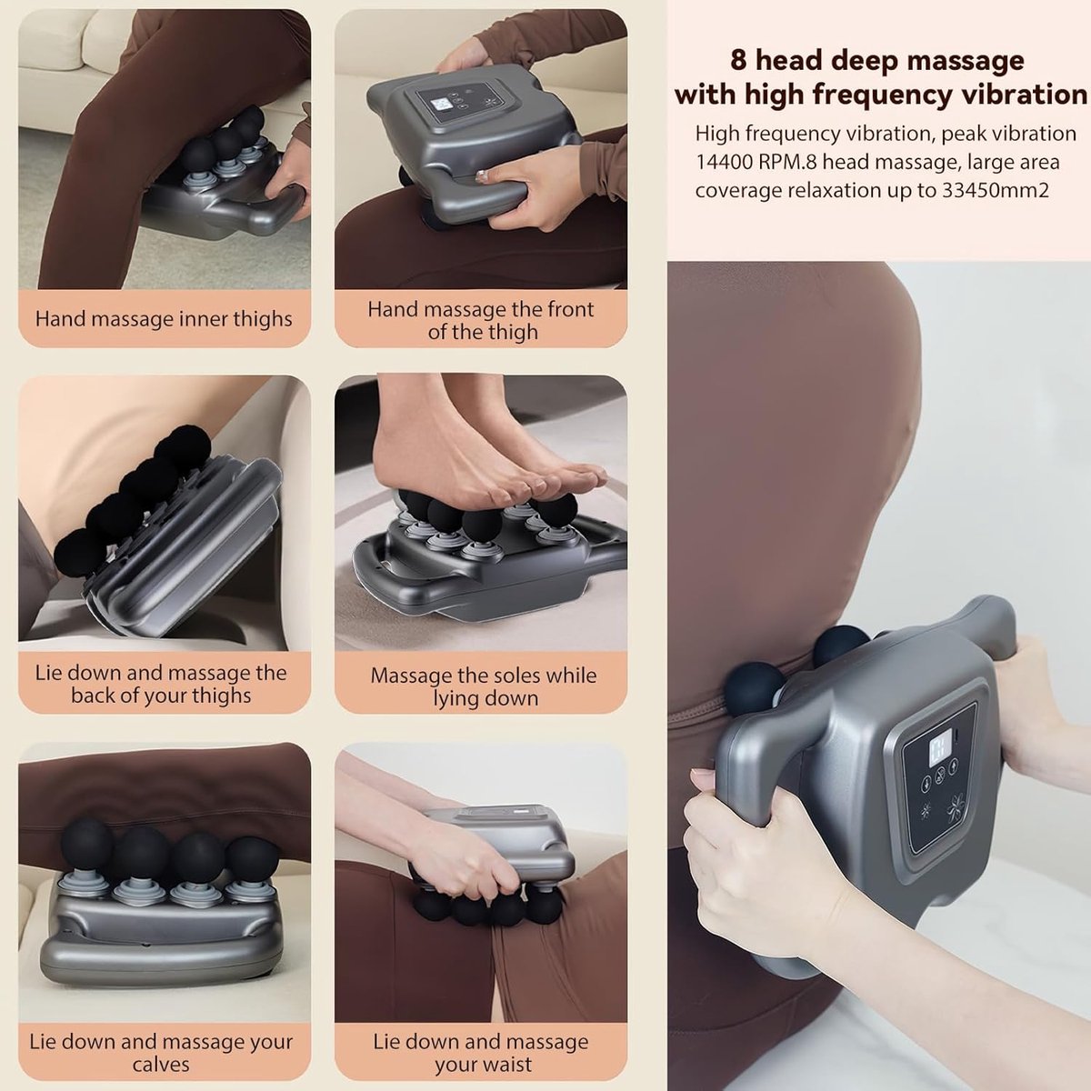 Hoofdmassagepistool - Electric handmassage apparatus - 6 stands - 99 snelheden - Met oplaadbaar type C - For training-volledige lichaamsmassage - For diepe weefselmassage (16 koppen - gray)