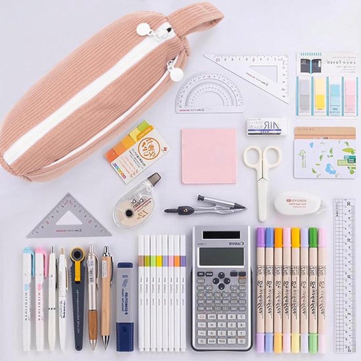 Corduroy Pencil Case - Pretty pencil case with a practical zipper - Makeup bag - Suitable for Boys and Girls - Grey