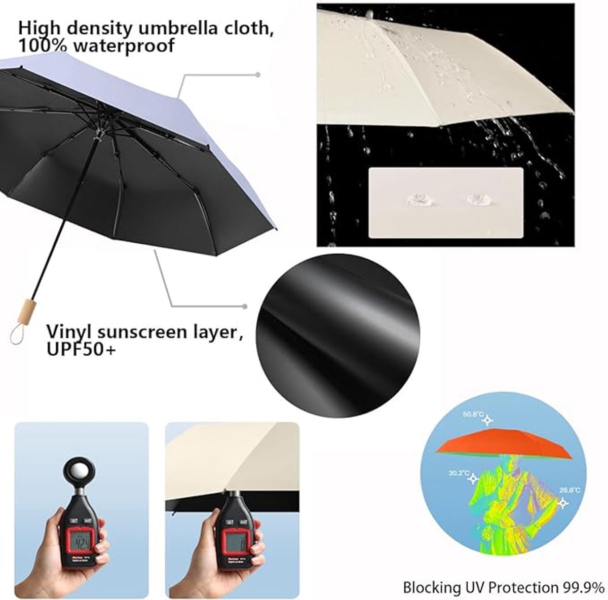 Minimalist Nordic-style umbrella, small 8-rib folding umbrella, travel, outdoor, UV-resistant, wooden handle, suitcase-style, small pocket umbrella for girls