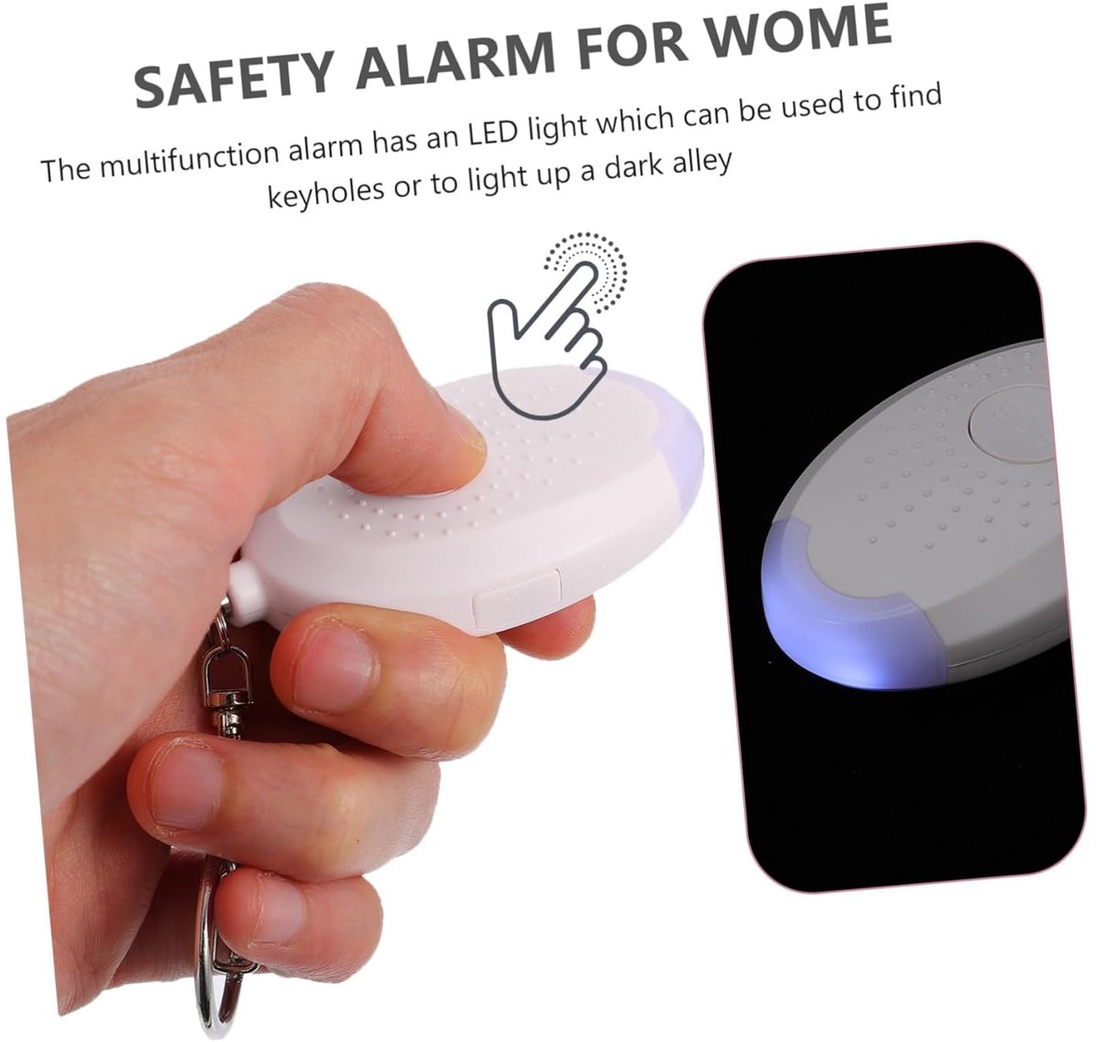 Alarm - Personal Alarm - Alarm Keychain - Powerful SOS Siren Button for Women - Anti-kit - Compact and User-Friendly Keychain Alarm with LED Light (White)