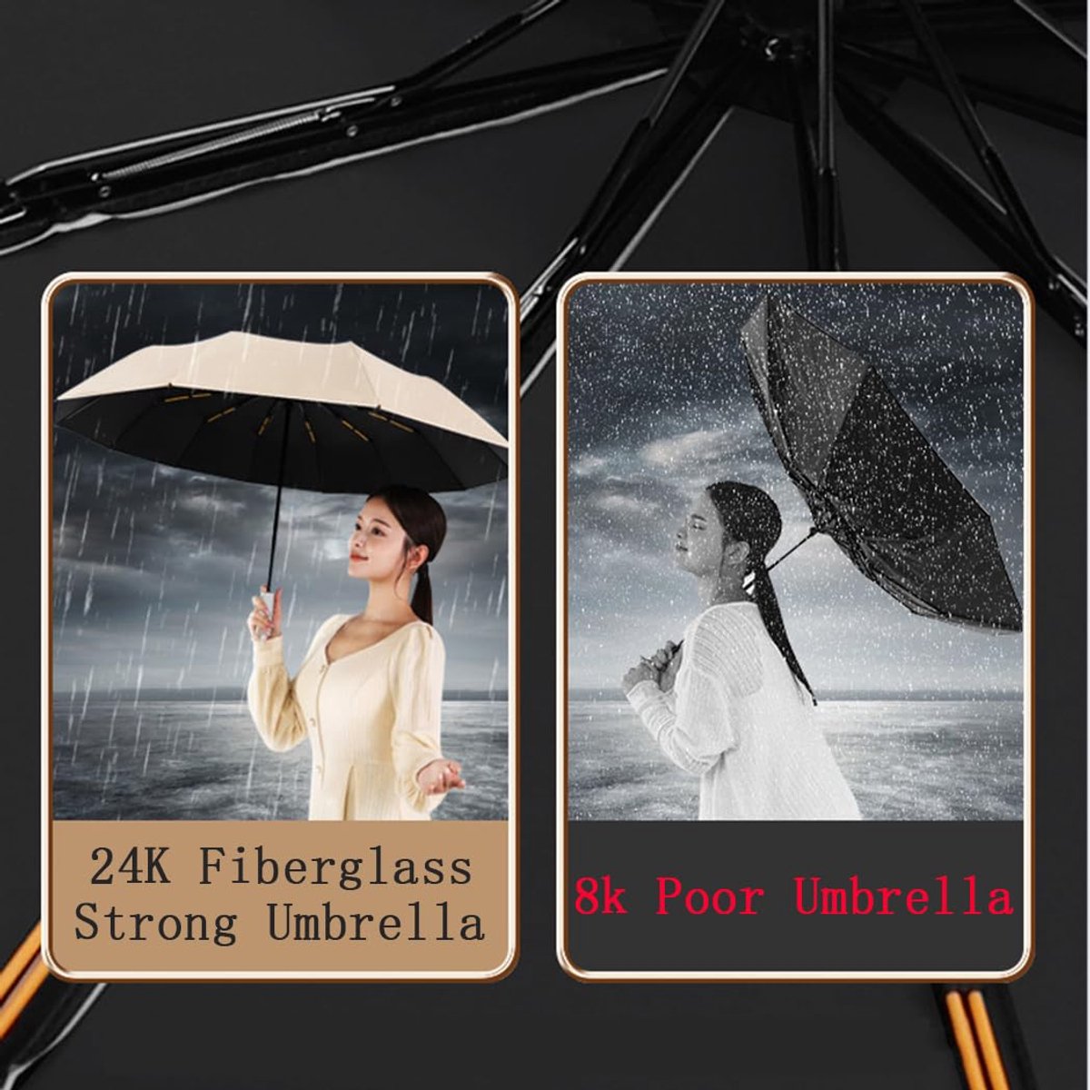 Parasol - Folding Storm Umbrella - Large Umbrella - 105cm Extendable - Large Folding Umbrella with 24 Self-Expanding Ribs - Folding Storm Umbrella - Storm Resistant up to 100km/h - Black