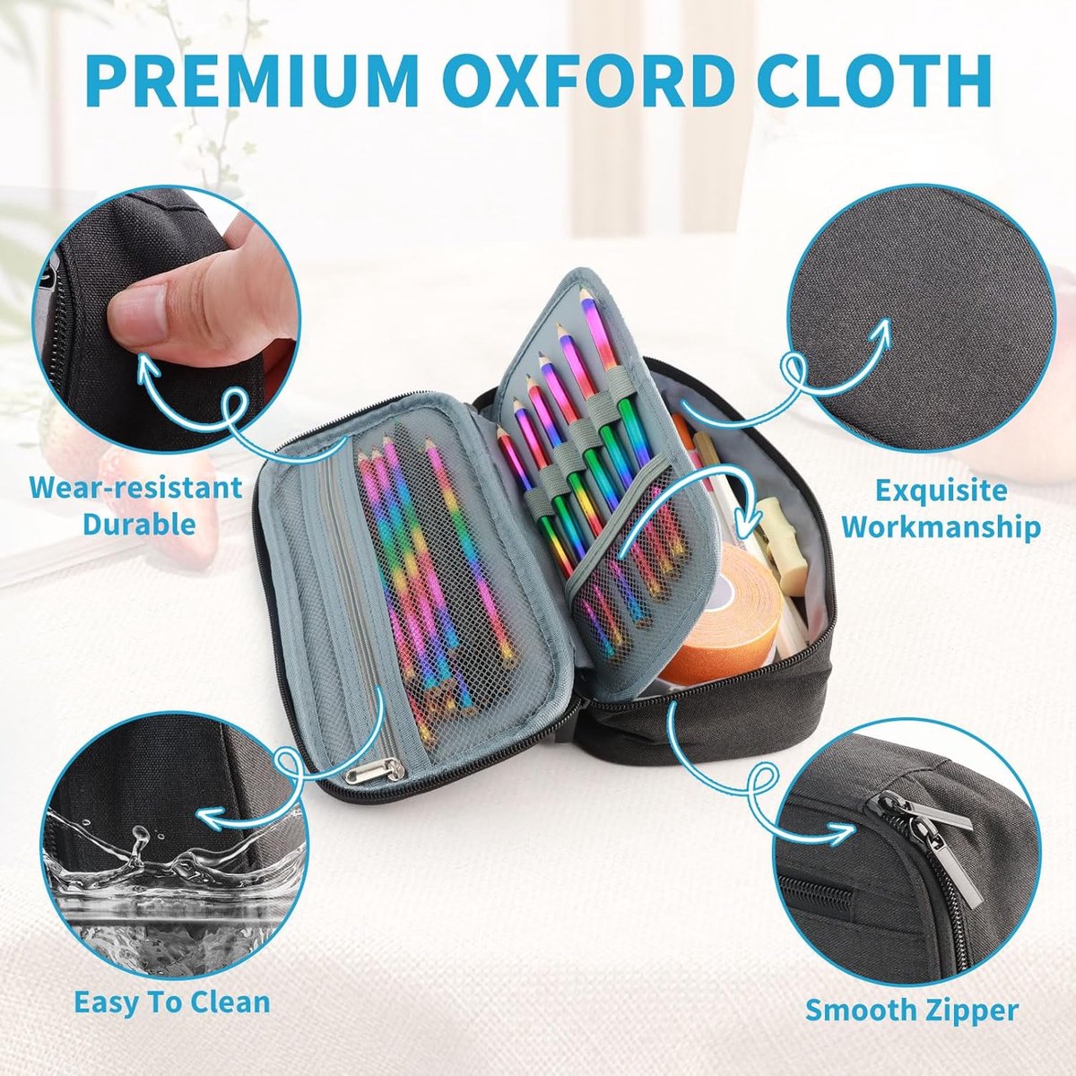 Large capacity pencil case, suitable for teenagers and adults, attractive black pencil case, unisex pencil case