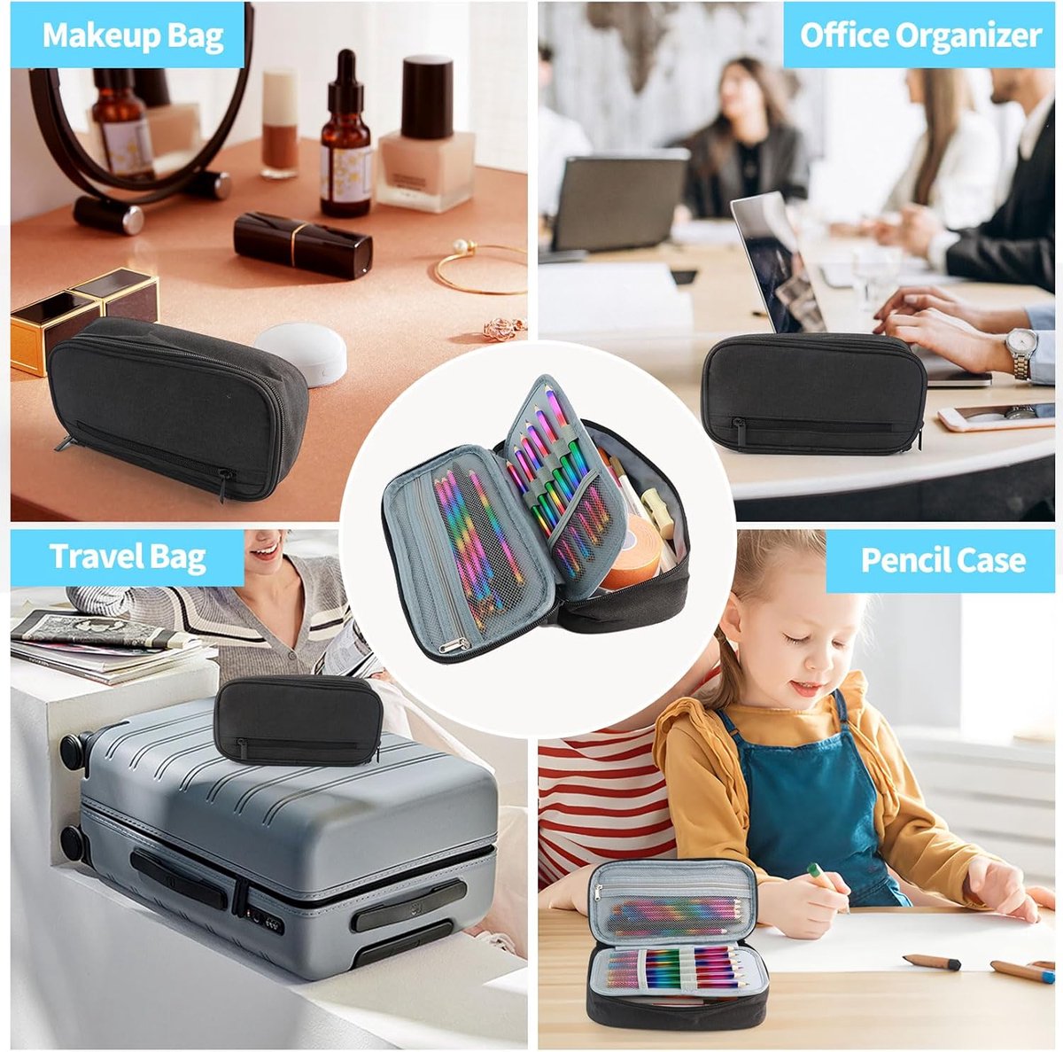 Large capacity pencil case, suitable for teenagers and adults, attractive black pencil case, unisex pencil case
