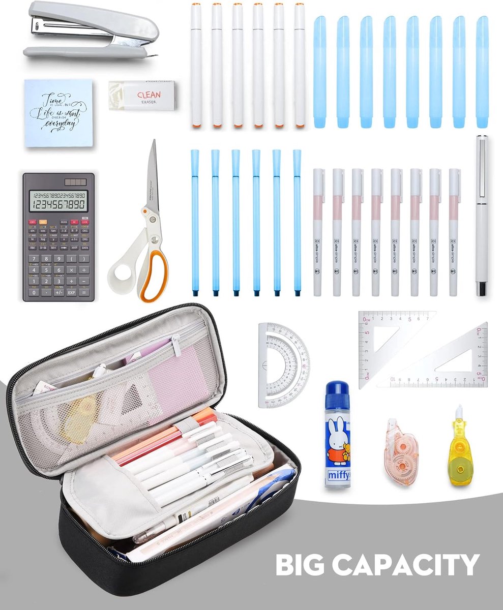 Large capacity pencil case, suitable for teenagers and adults, attractive black pencil case, unisex pencil case