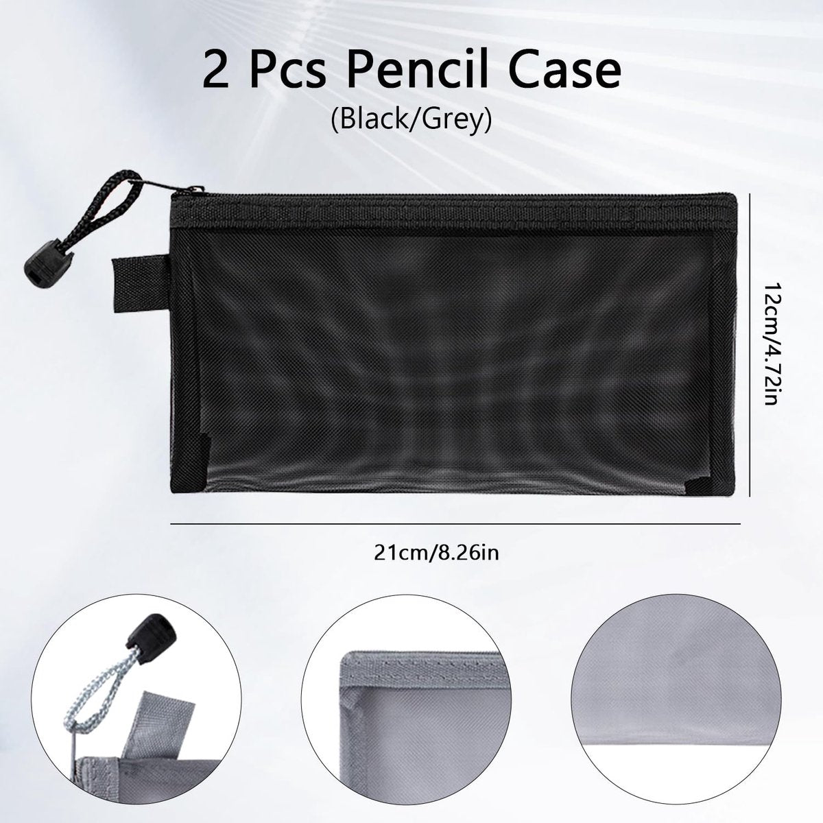 2pcs Transparent pencil case with zipper (21 x 11.5 cm) - Waterproof - For Girls and Boys