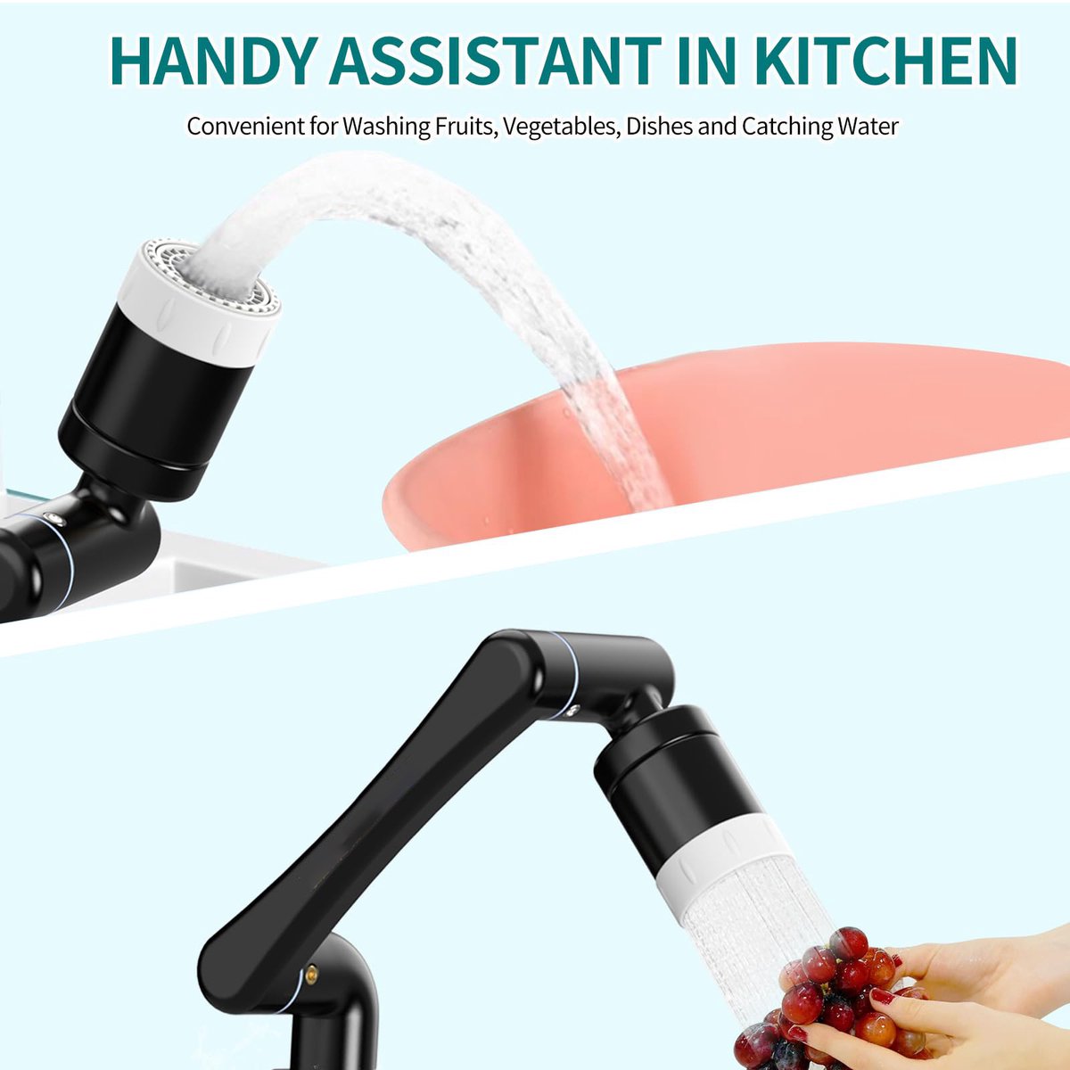 1440° Rotating Faucet - Faucet - Faucet Fitting - Faucet Head - Stainless Steel - Aerator - Rotating - Extension - Water Saving - Kitchen Faucet - Bathroom Faucet - Swivel - Dishwasher - Black