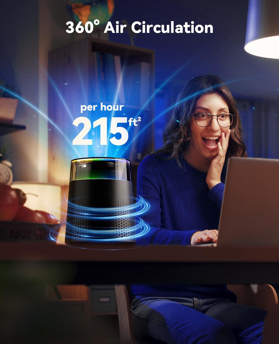 Air purifier - Air purifier with LED - Negative ion air purifier - Home air purifier - Negative ion air purifier - Deodorizer - Ionizer - Black