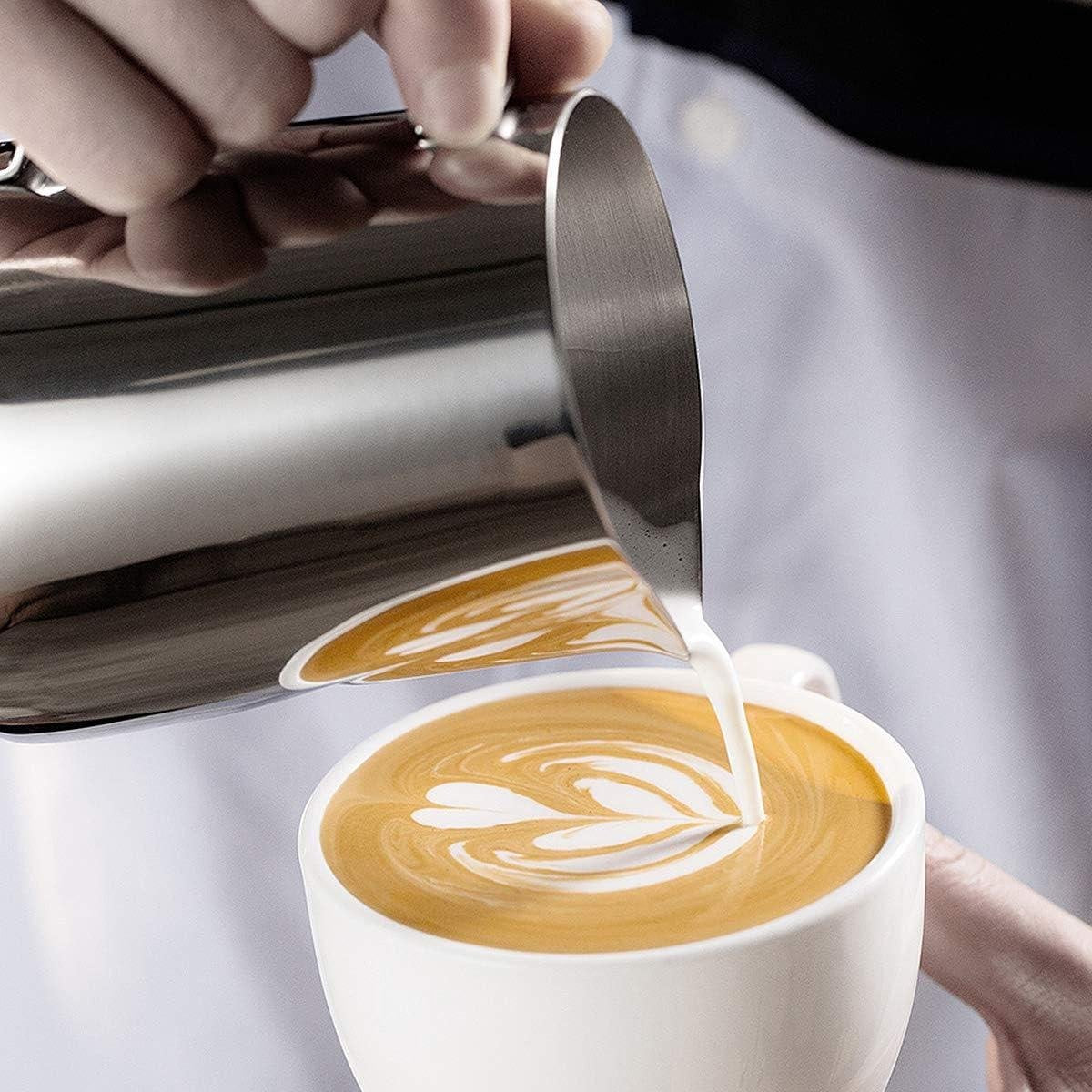 Stainless steel milk jug, 2 pieces, frothers, pitchers, 350 ml, 600 ml, stainless steel milk jug, milk, frothing pitcher, box with 2 barista pens, measuring marks for