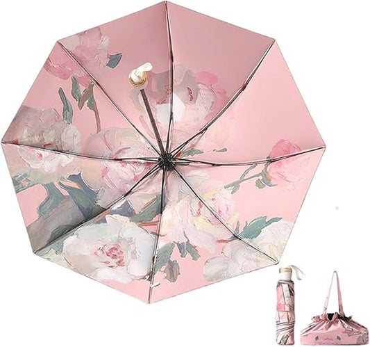 Umbrella - Mini folding umbrella - Waterproof, portable - Compact for travel - With storage bag - UV protection and windproof
