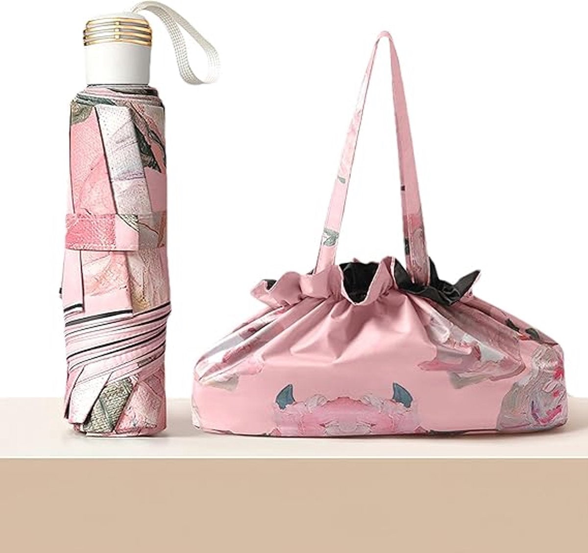 Umbrella - Mini folding umbrella - Waterproof, portable - Compact for travel - With storage bag - UV protection and windproof