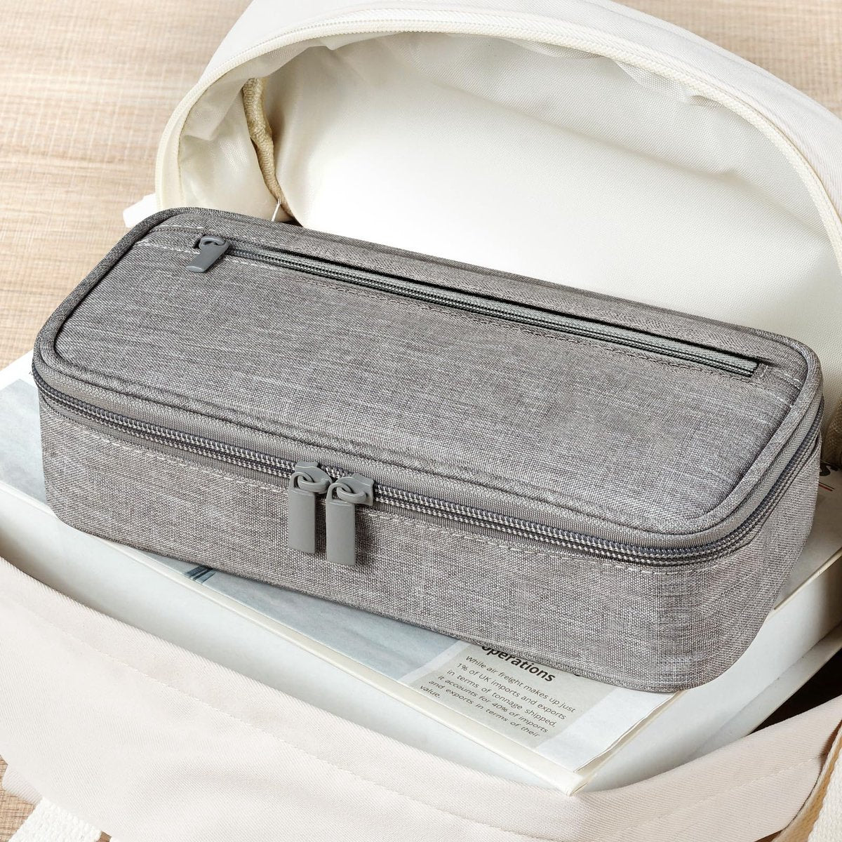 Large capacity pencil case, storage case, high-value, large capacity pencil case, stationery storage, makeup bag, office supplies, gray