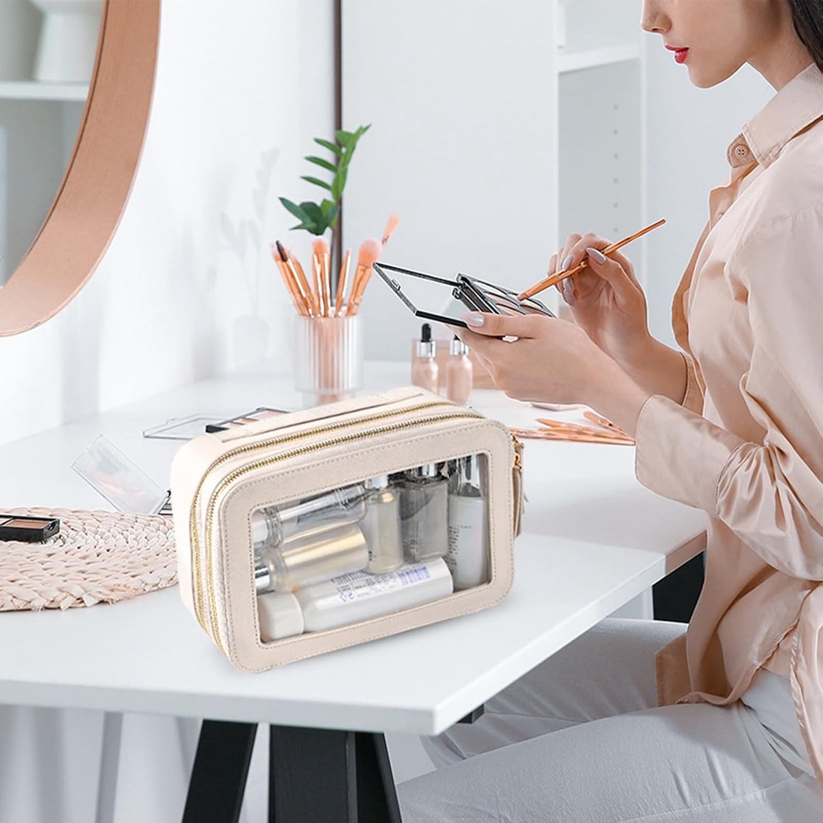 Men's toiletry bag - Women's toiletry bag - Toiletry bag - Transparent makeup bag - Travel toiletry bag - Small transparent makeup bag - Storage bag - Off-white