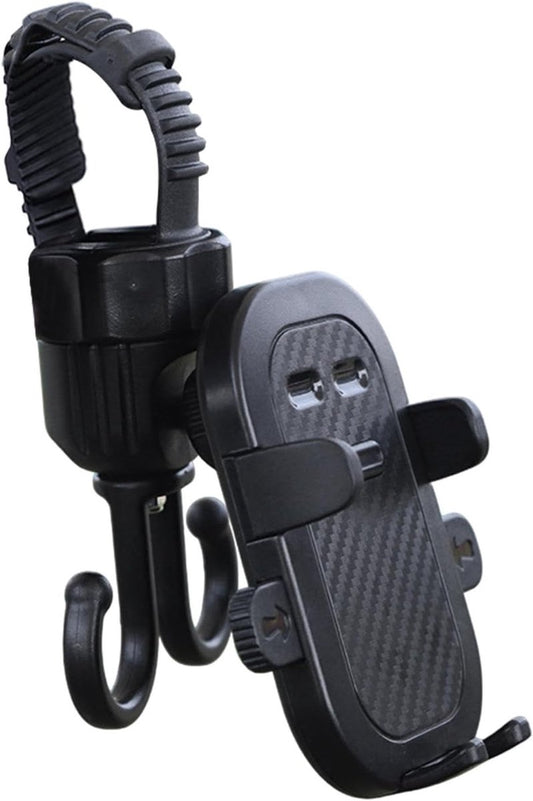 Phone holder for bicycle, stroller, portable stroller hanger, 2-in-1 shopping trolley hook, shopping bag holder, sturdy and adjustable, compatible with most strollers and bicycles
