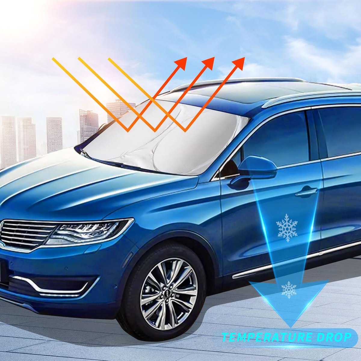 Car accessories - Car sunshade - Car sunshade - Car windshield sunshade - Universal car windshield sunshade - Foldable - UV resistant - Fits most vehicles (150 x 70 cm)