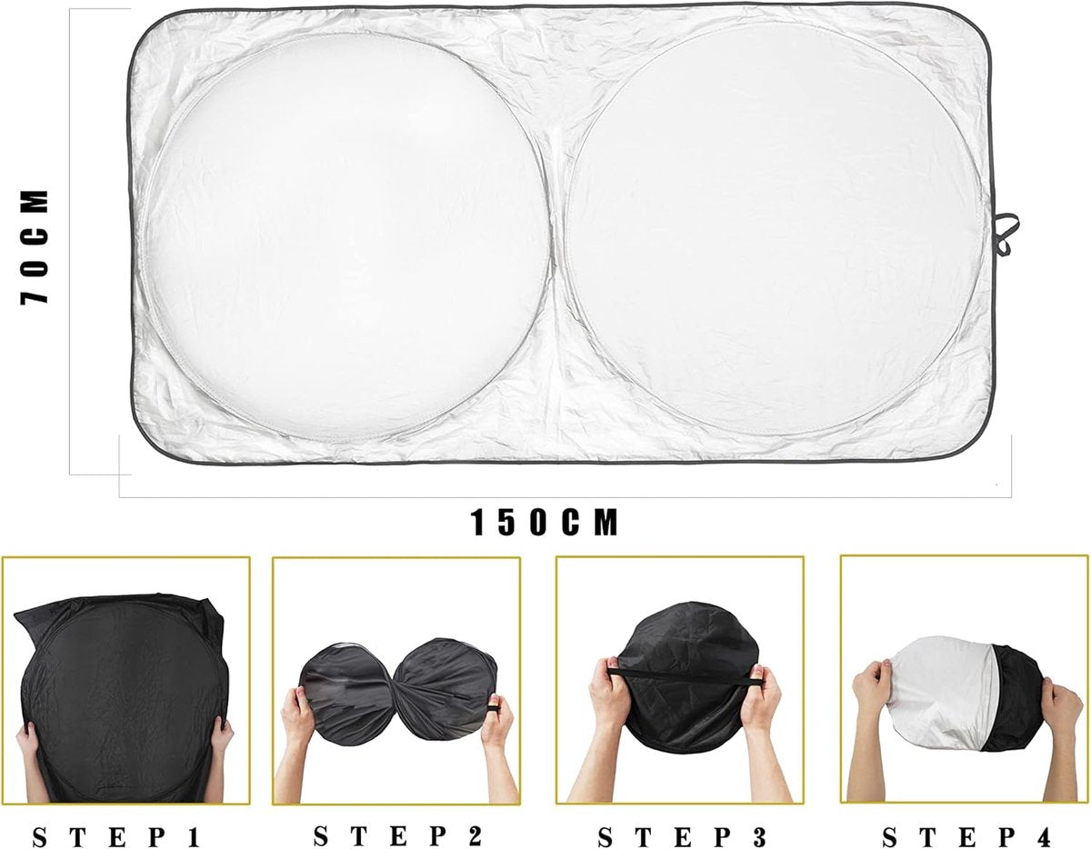 Car accessories - Car sunshade - Car sunshade - Car windshield sunshade - Universal car windshield sunshade - Foldable - UV resistant - Fits most vehicles (150 x 70 cm)