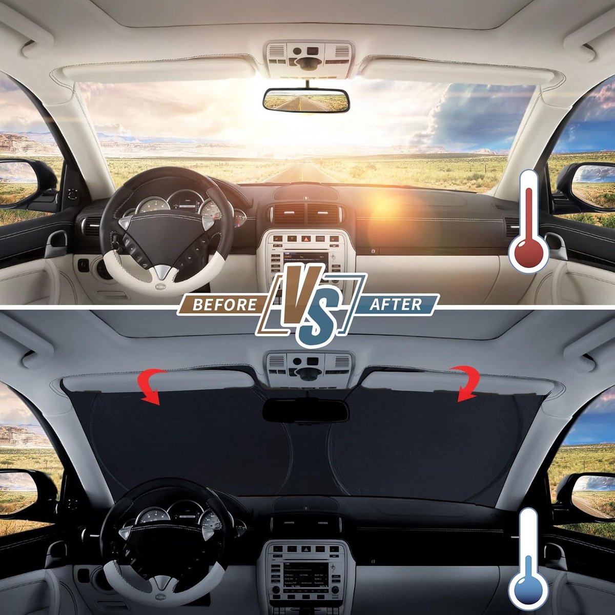 Car accessories - Car sunshade - Car sunshade - Car windshield sunshade - Universal car windshield sunshade - Foldable - UV resistant - Fits most vehicles (150 x 70 cm)