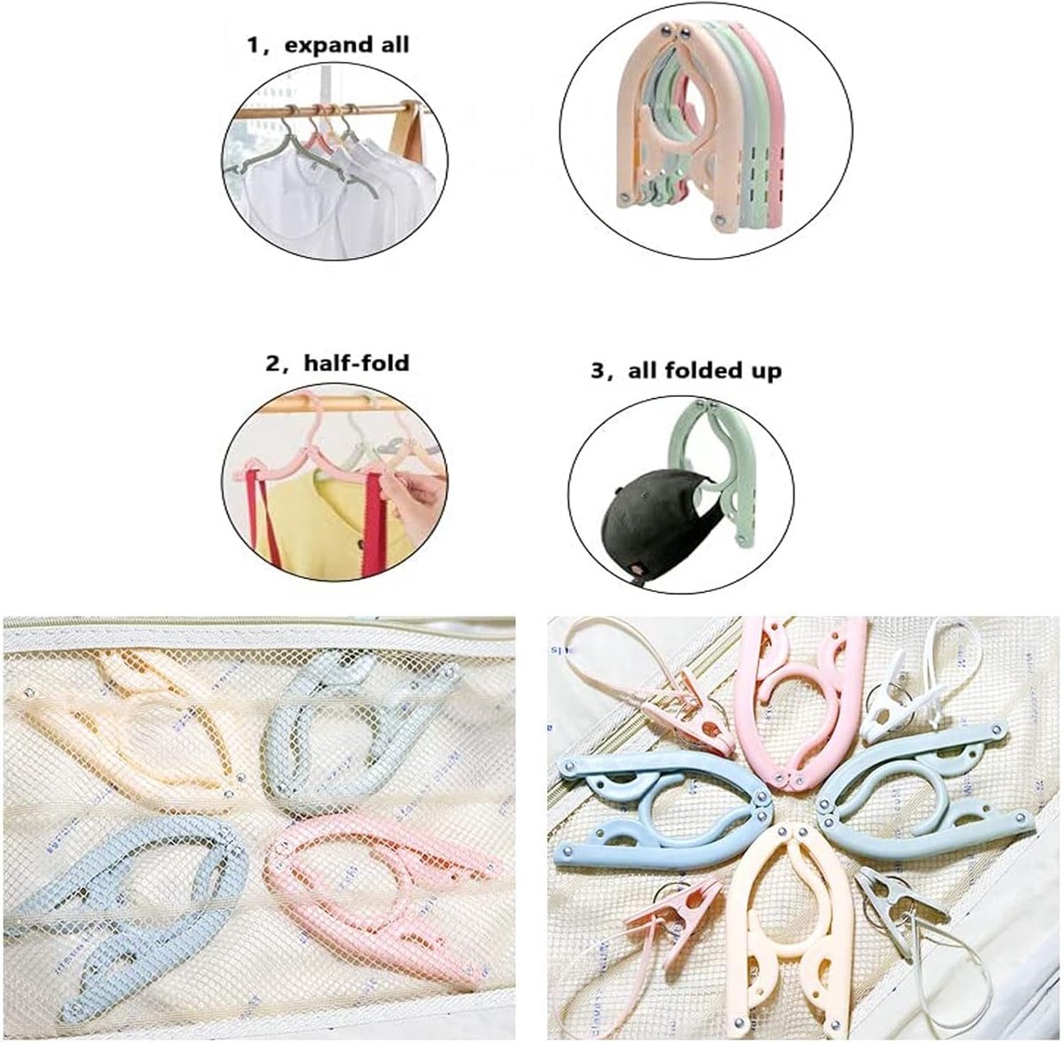 Hangers - Plastic Hangers - Set of 16 foldable plastic travel hangers - Space-saving and non-slip hangers - Multifunctional travel accessory - Suitable for home, hotel, travel and camping