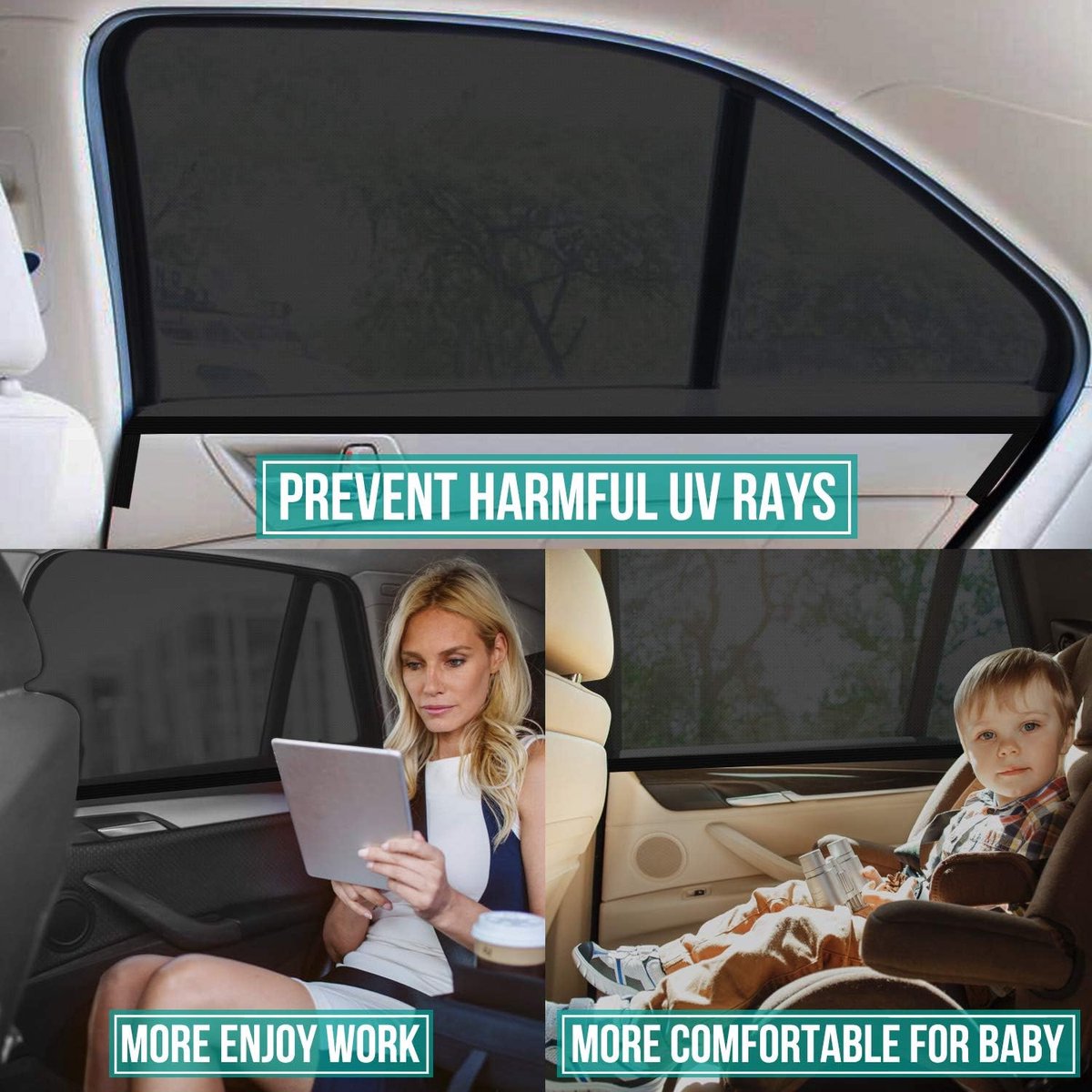 Car accessories - Car sunshades - Car sunshades - Windshield sunshades - Set of 2 car sunshades - Blocks UV rays and protects your car from sun exposure - Suitable for the rear window of the car (black)