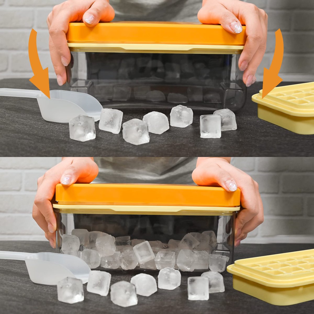 Frozen Ice Cube Tray - Food-Grade Ice Cube Tray with Lid - Ice Cube Tray - 2 Layers, Yellow - Releases all ice cubes in one second - Ice Cube Tray