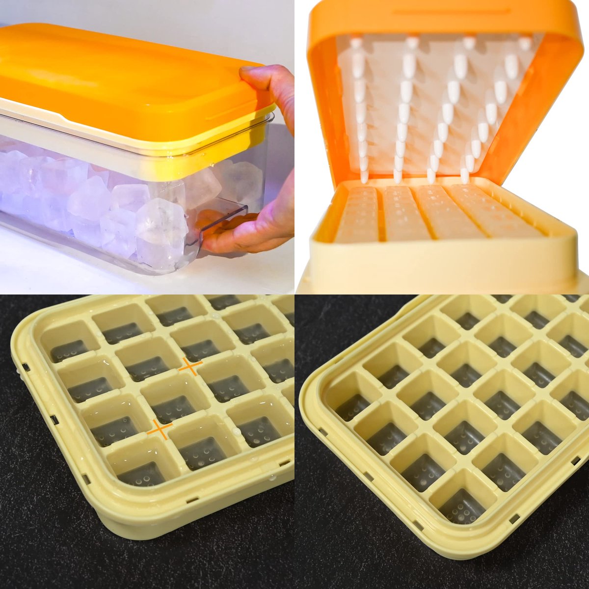 Frozen Ice Cube Tray - Food-Grade Ice Cube Tray with Lid - Ice Cube Tray - 2 Layers, Yellow - Releases all ice cubes in one second - Ice Cube Tray