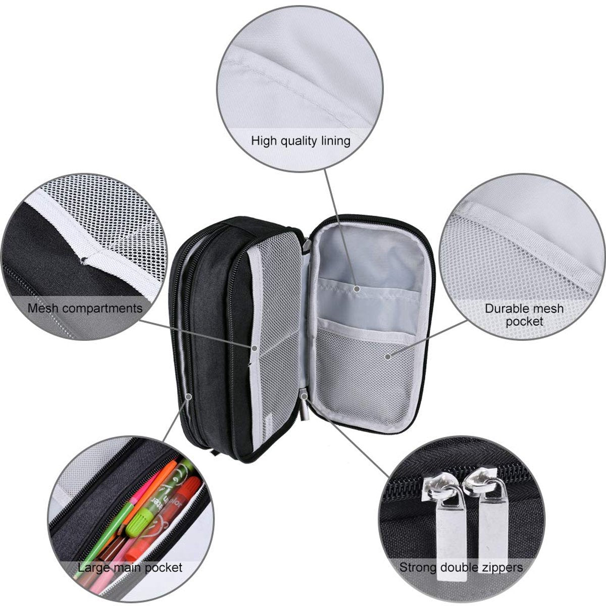 Large Capacity Pencil Case - School Pencil Case - Storage Case - Large Capacity Pencil Case for Boys and Girls - Student Office Supplies - Black