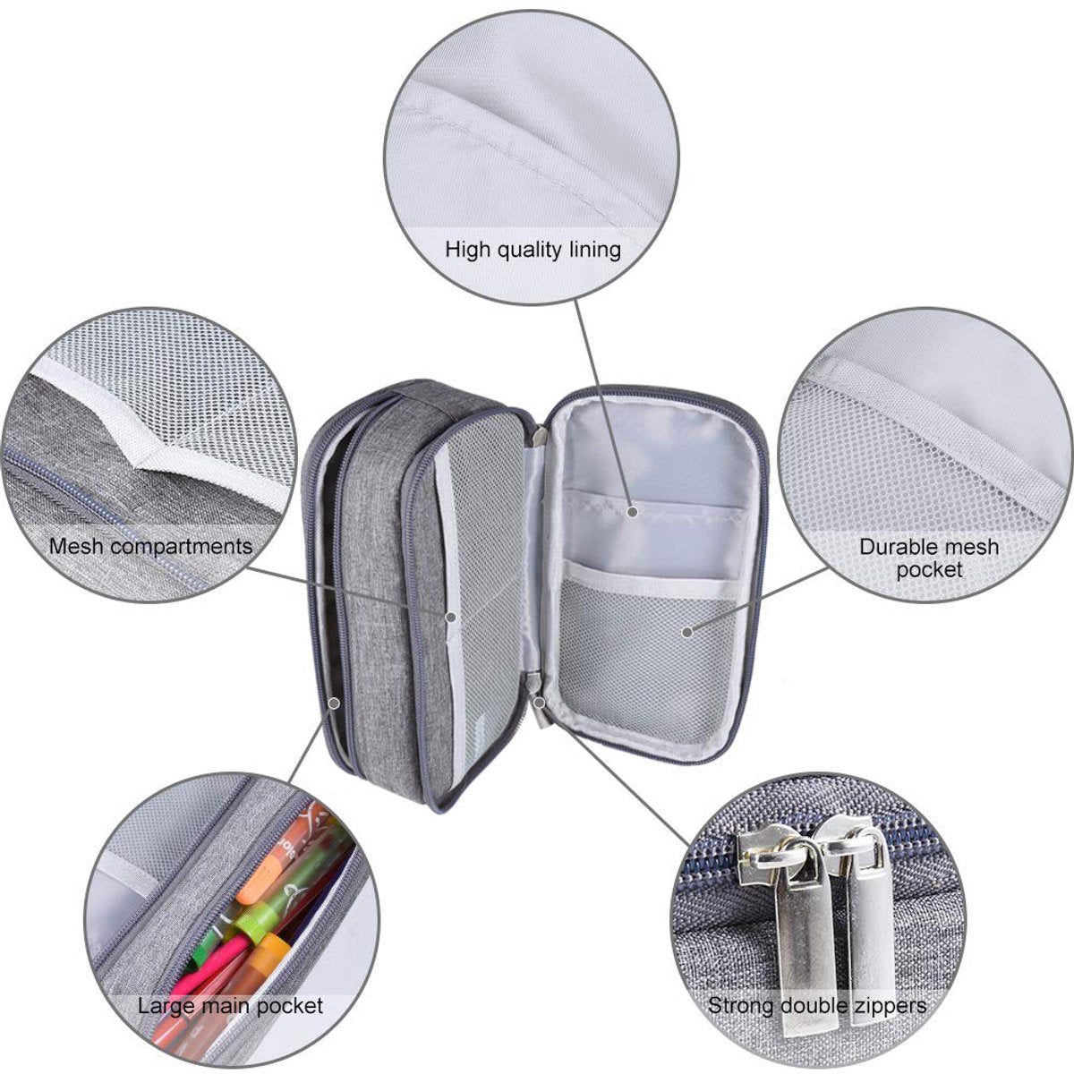Large Capacity Pencil Case - School Pencil Case - Storage Case - Large Capacity Pencil Case for Boys and Girls - Student Office Supplies - Grijs