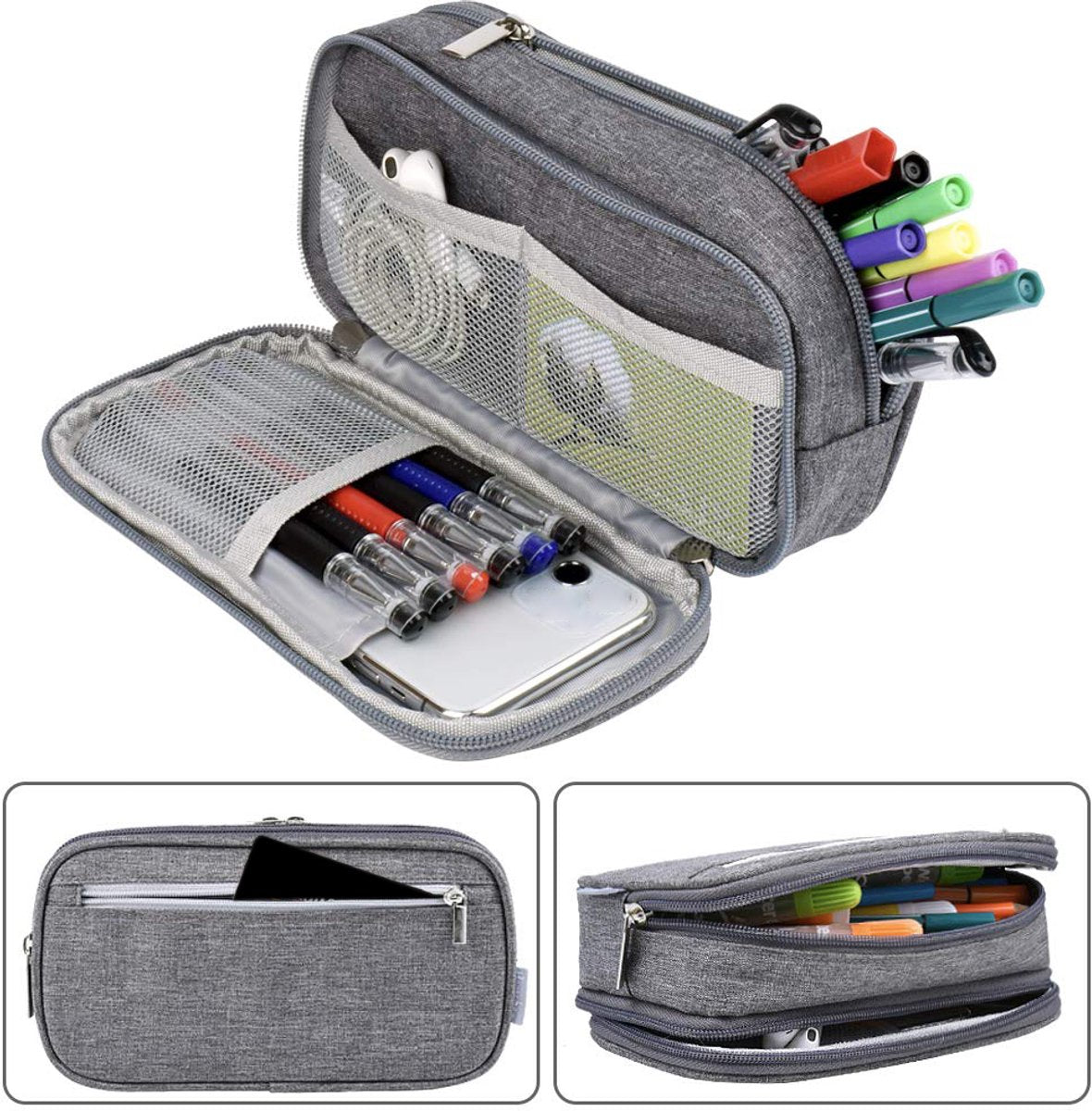 Large Capacity Pencil Case - School Pencil Case - Storage Case - Large Capacity Pencil Case for Boys and Girls - Student Office Supplies - Grijs