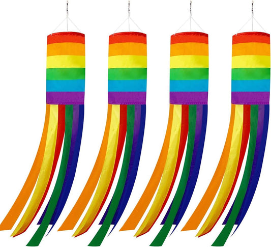 Decorative Rainbow Windproof Sleeve - 40-inch Rainbow Windproof Sleeve Flag - Pack of 4 - Striped Rainbow Windproof Sleeve Flag Gay Pride Outdoor Decoration LGBT Event Decoration Banner