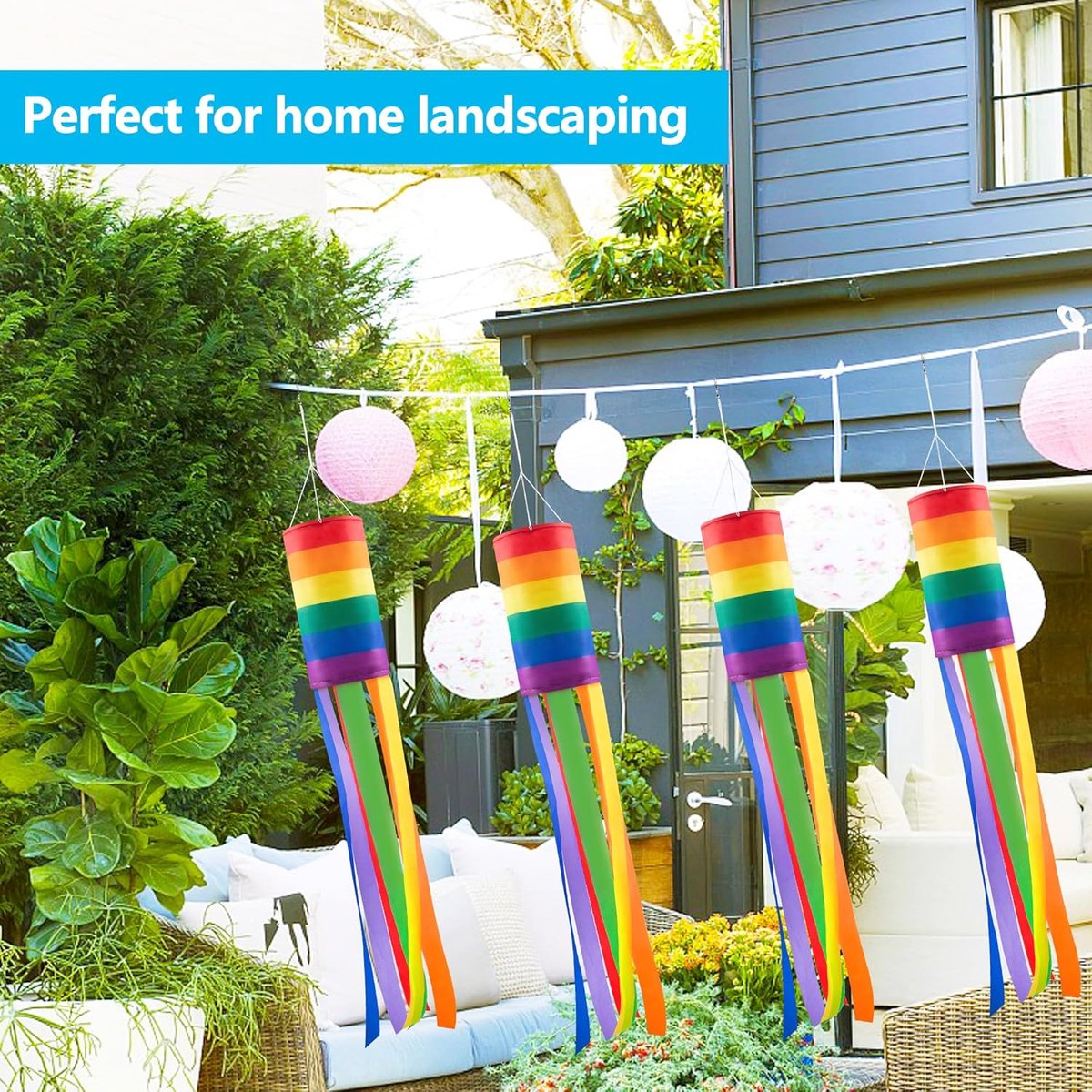 Decorative Rainbow Windproof Sleeve - 40-inch Rainbow Windproof Sleeve Flag - Pack of 4 - Striped Rainbow Windproof Sleeve Flag Gay Pride Outdoor Decoration LGBT Event Decoration Banner