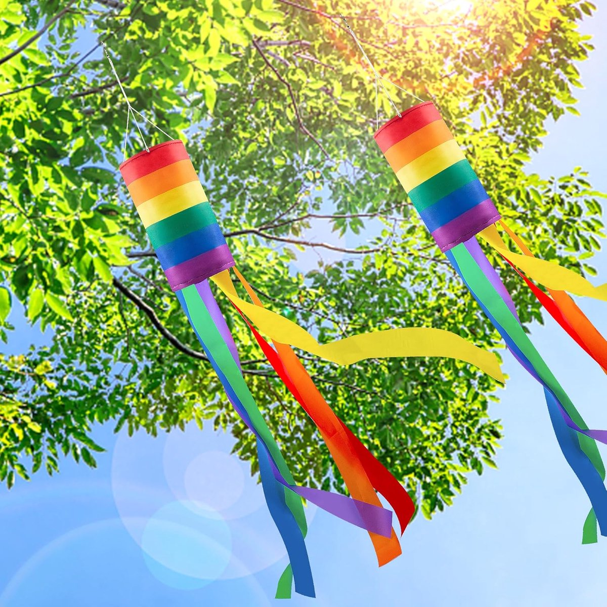Decorative Rainbow Windproof Sleeve - 40-inch Rainbow Windproof Sleeve Flag - Pack of 4 - Striped Rainbow Windproof Sleeve Flag Gay Pride Outdoor Decoration LGBT Event Decoration Banner