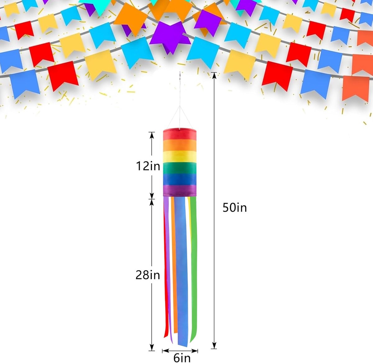 Decorative Rainbow Windproof Sleeve - 40-inch Rainbow Windproof Sleeve Flag - Pack of 4 - Striped Rainbow Windproof Sleeve Flag Gay Pride Outdoor Decoration LGBT Event Decoration Banner