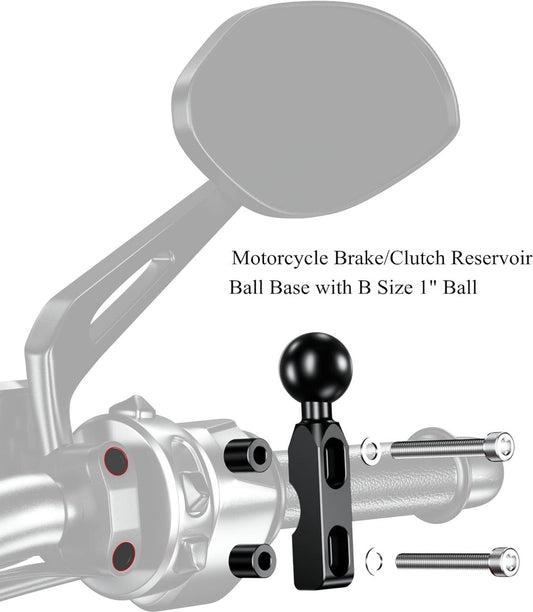 Aluminum alloy mounting base - with 1" TPU ball - for motorcycle brake/clutch reservoirs - compatible with dual mounting arms with 1" ball, size B mounting - black
