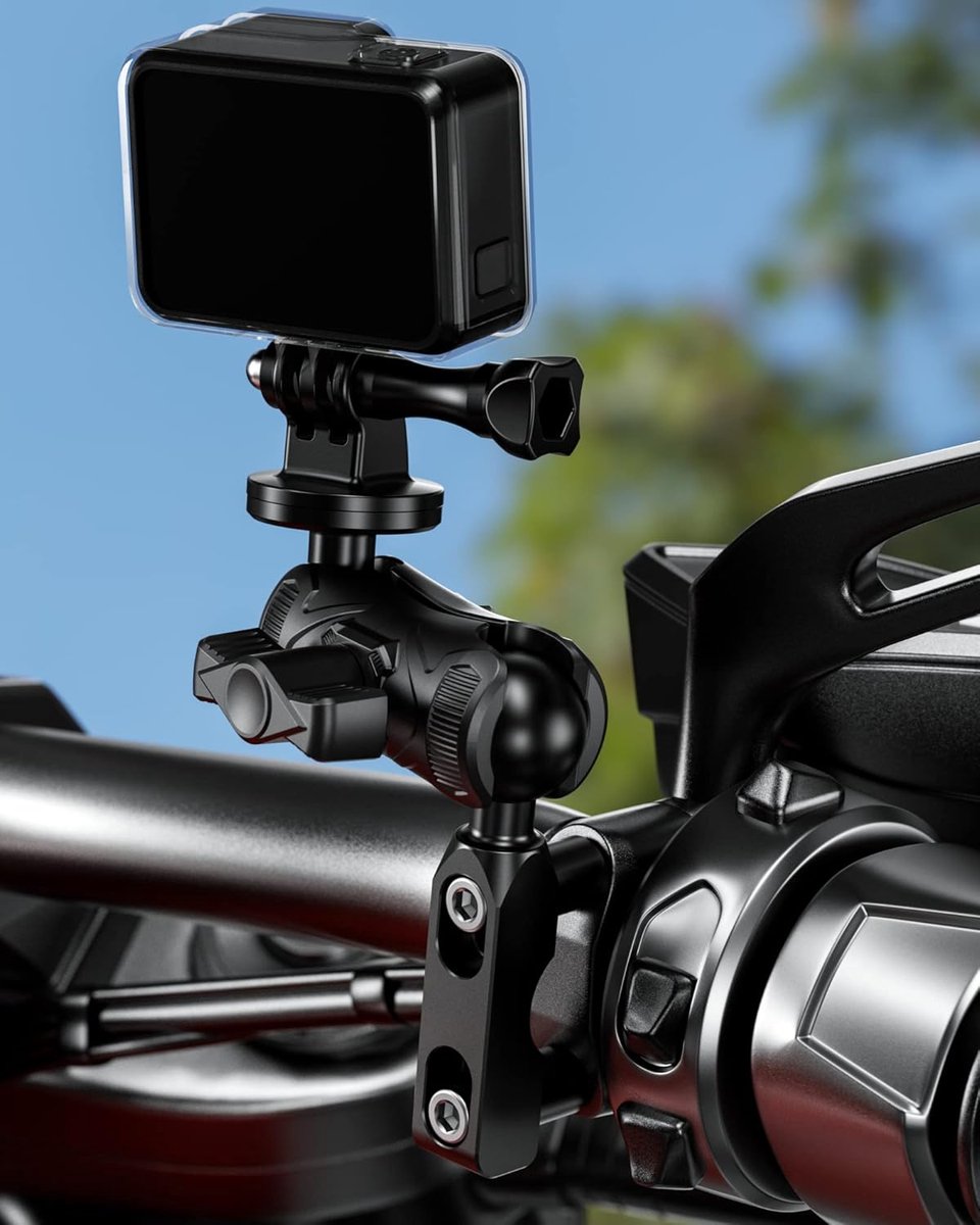 Aluminum alloy mounting base - with 1" TPU ball - for motorcycle brake/clutch reservoirs - compatible with dual mounting arms with 1" ball, size B mounting - black