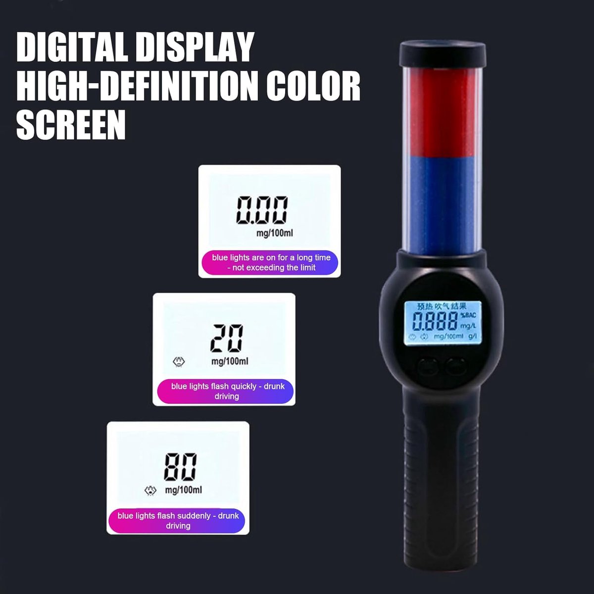 Digital Alcohol Meter - Breathalyzer with English Voice Announcement - Portable Breathalyzer - Contactless Breathalyzer - Safe and Hygienic - Suitable for Drivers - Safe Driving for Men, Women, and Families
