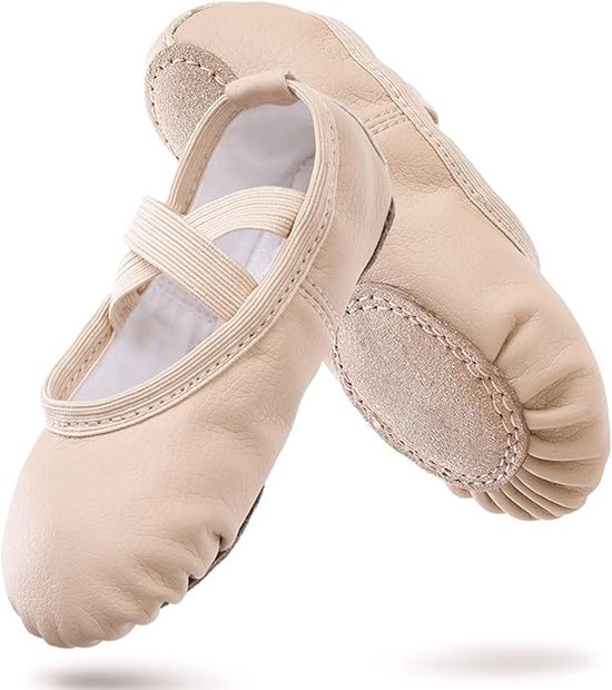 Women's Ballet Shoes – Ballet Shoes for Girls – Beige – Soft PU Leather Dance Shoes with Non-Slip Sole – Suitable for Ballet, Yoga & Home Use – For 7 UK Child