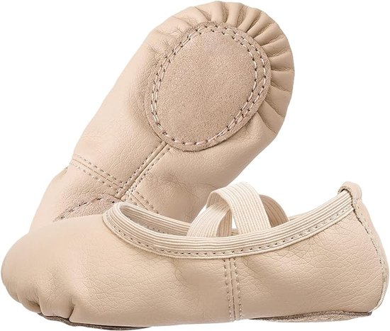 Women's Ballet Shoes – Ballet Shoes for Girls – Beige – Soft PU Leather Dance Shoes with Non-Slip Sole – Suitable for Ballet, Yoga & Home Use – For 8.5 UK Child