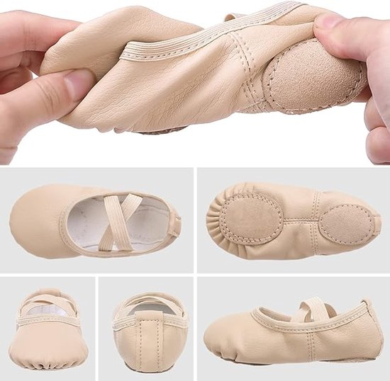 Women's Ballet Shoes – Ballet Shoes for Girls – Beige – Soft PU Leather Dance Shoes with Non-Slip Sole – Suitable for Ballet, Yoga & Home Use – For 10.5 UK Child