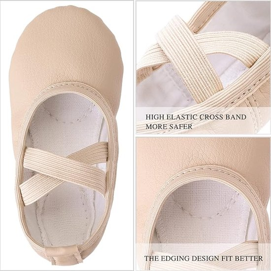 Women's Ballet Shoes – Ballet Shoes for Girls – Beige – Soft PU Leather Dance Shoes with Non-Slip Sole – Suitable for Ballet, Yoga & Home Use – For 13.5 UK Child