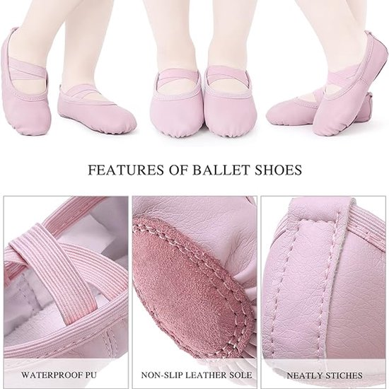 Women's Ballet Shoes – Ballet Shoes for Girls – Purple-Pink – Soft PU Leather Dance Shoes with Non-Slip Sole – Suitable for Ballet, Yoga & Home Use – For 9 UK Child