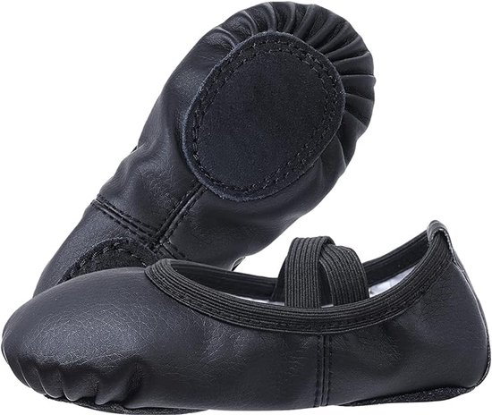 Women's Ballet Shoes – Ballet Shoes for Girls – Black – Soft PU Leather Dance Shoes with Non-Slip Sole – Suitable for Ballet, Yoga & Home Use – For 1 UK