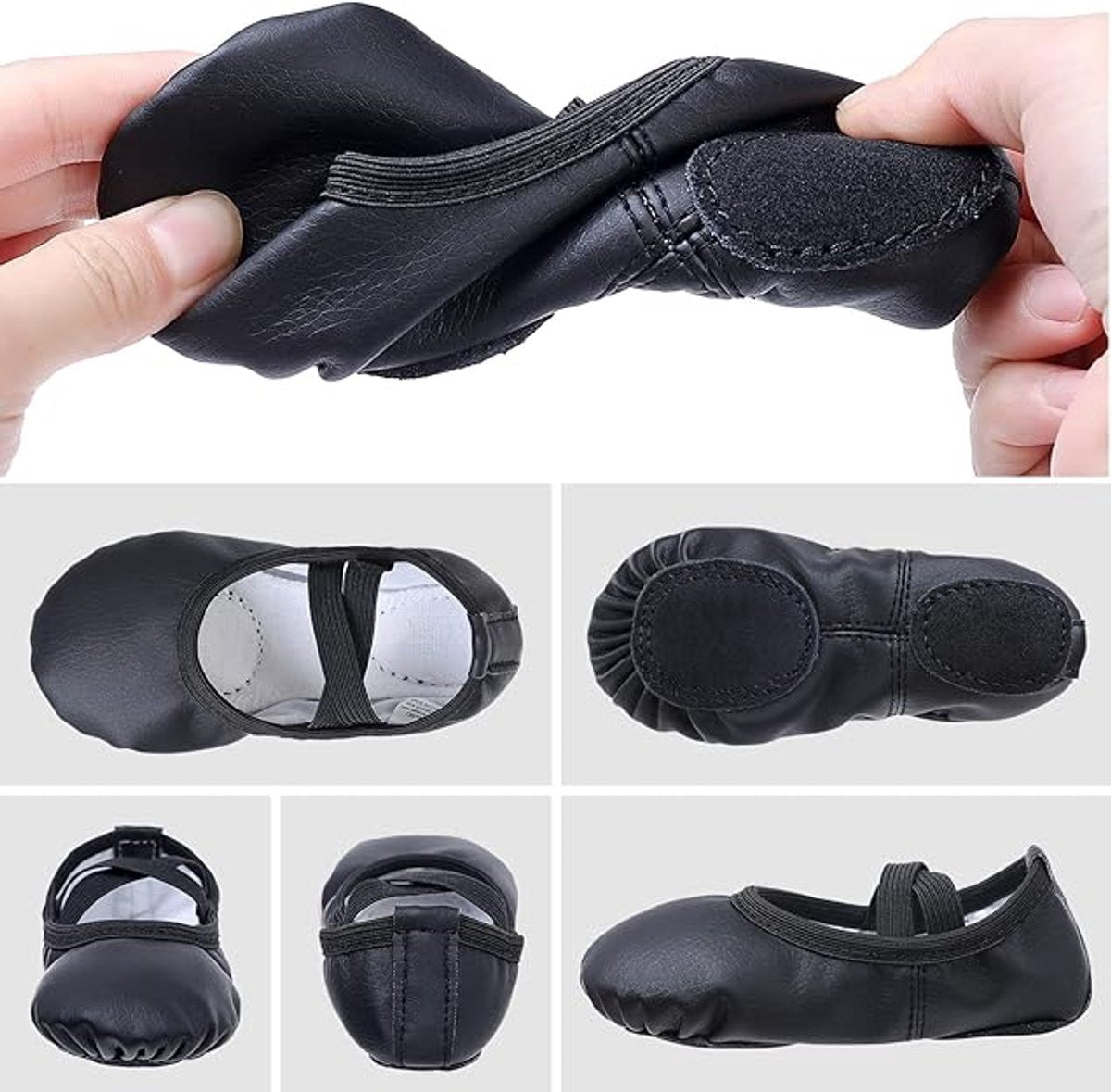 Women's Ballet Shoes – Ballet Shoes for Girls – Black – Soft PU Leather Dance Shoes with Non-Slip Sole – Suitable for Ballet, Yoga & Home Use – For 2.5 UK