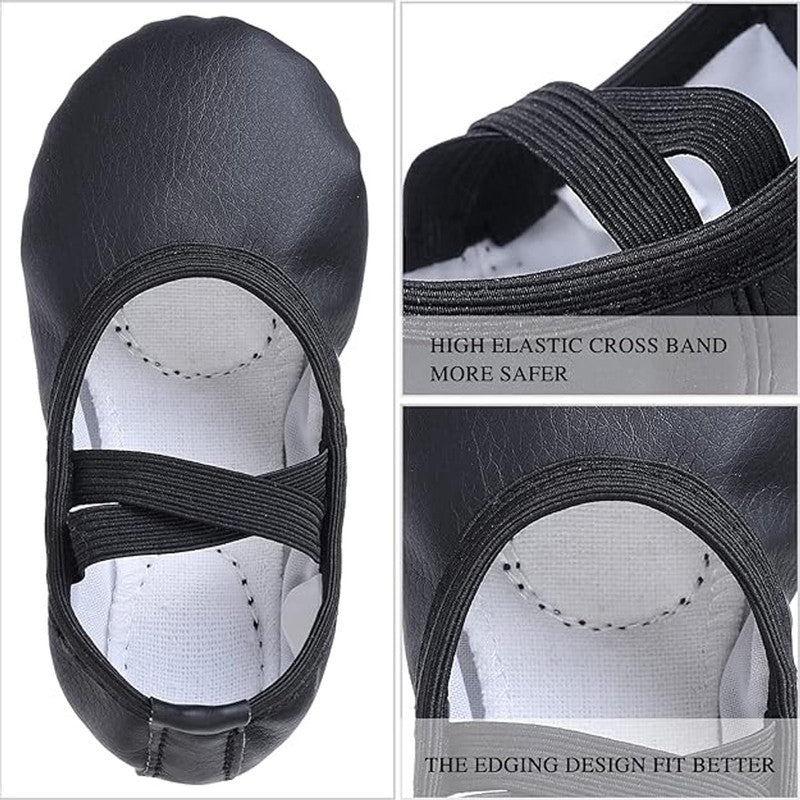 Women's Ballet Shoes – Ballet Shoes for Girls – Black – Soft PU Leather Dance Shoes with Non-Slip Sole – Suitable for Ballet, Yoga & Home Use – For 2.5 UK