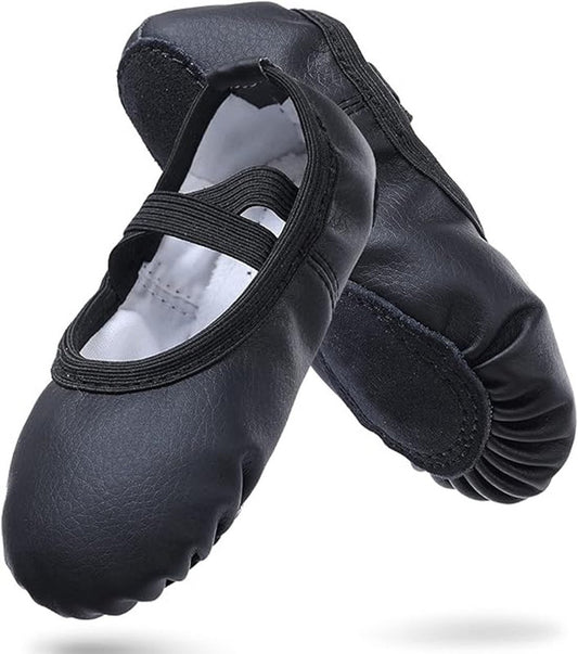 Women's Ballet Shoes – Ballet Shoes for Girls – Black – Soft PU Leather Dance Shoes with Non-Slip Sole – Suitable for Ballet, Yoga & Home Use – For 5 UK