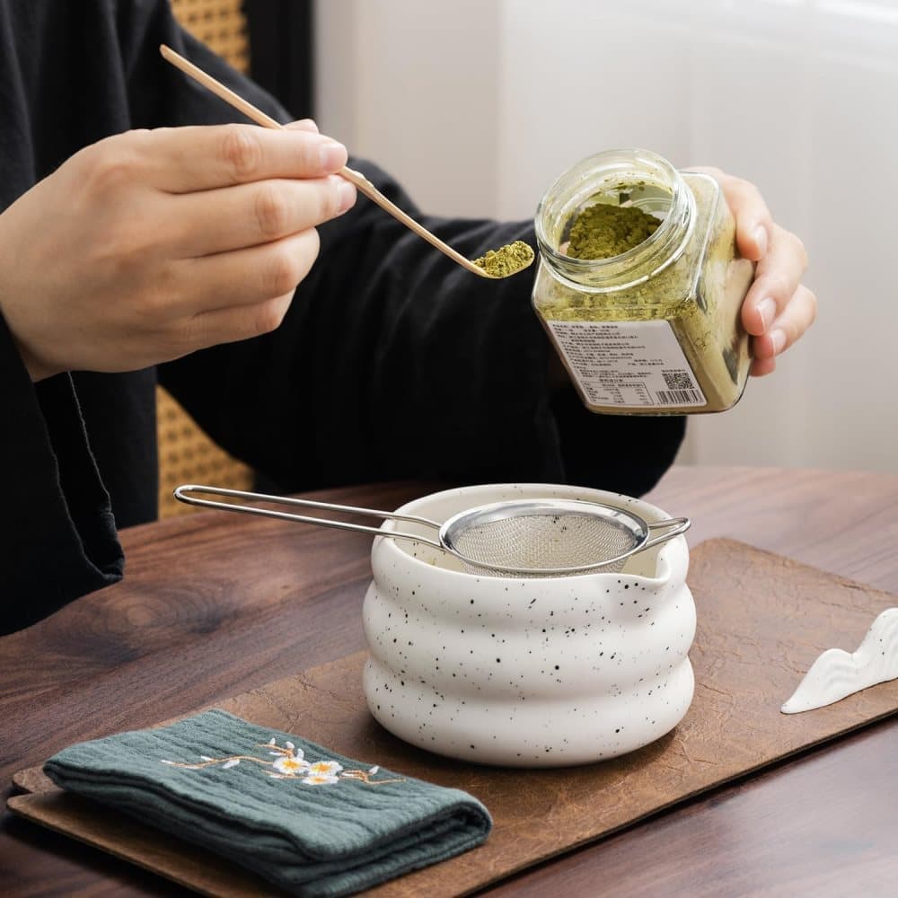 7-Piece Ceramic Matcha Tea Set with Bowl Whisk and Accessories, White