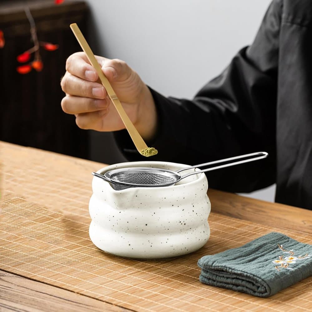 7-Piece Ceramic Matcha Tea Set with Bowl Whisk and Accessories, White