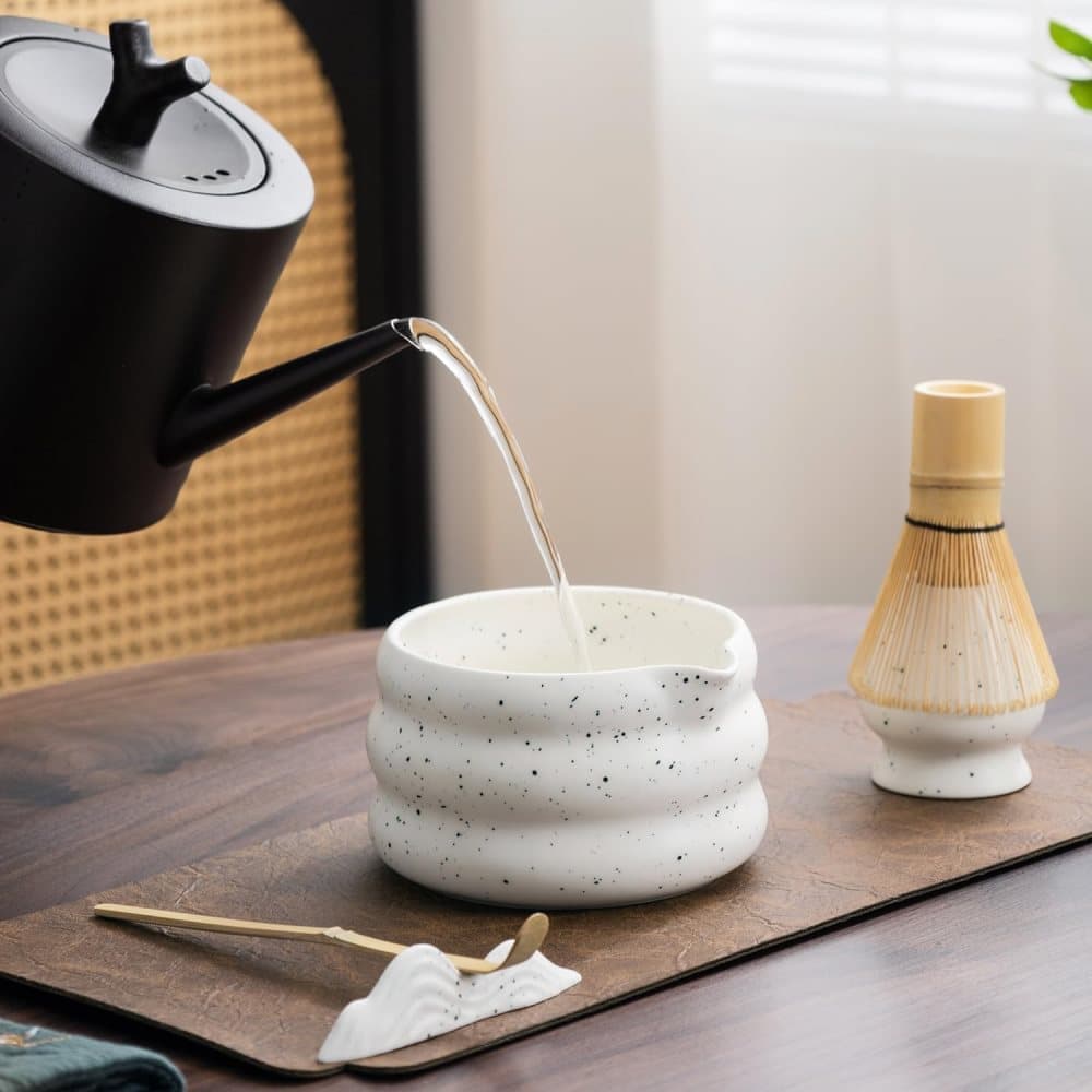7-Piece Ceramic Matcha Tea Set with Bowl Whisk and Accessories, White