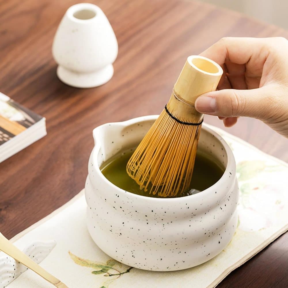 7-Piece Ceramic Matcha Tea Set with Bowl Whisk and Accessories, White