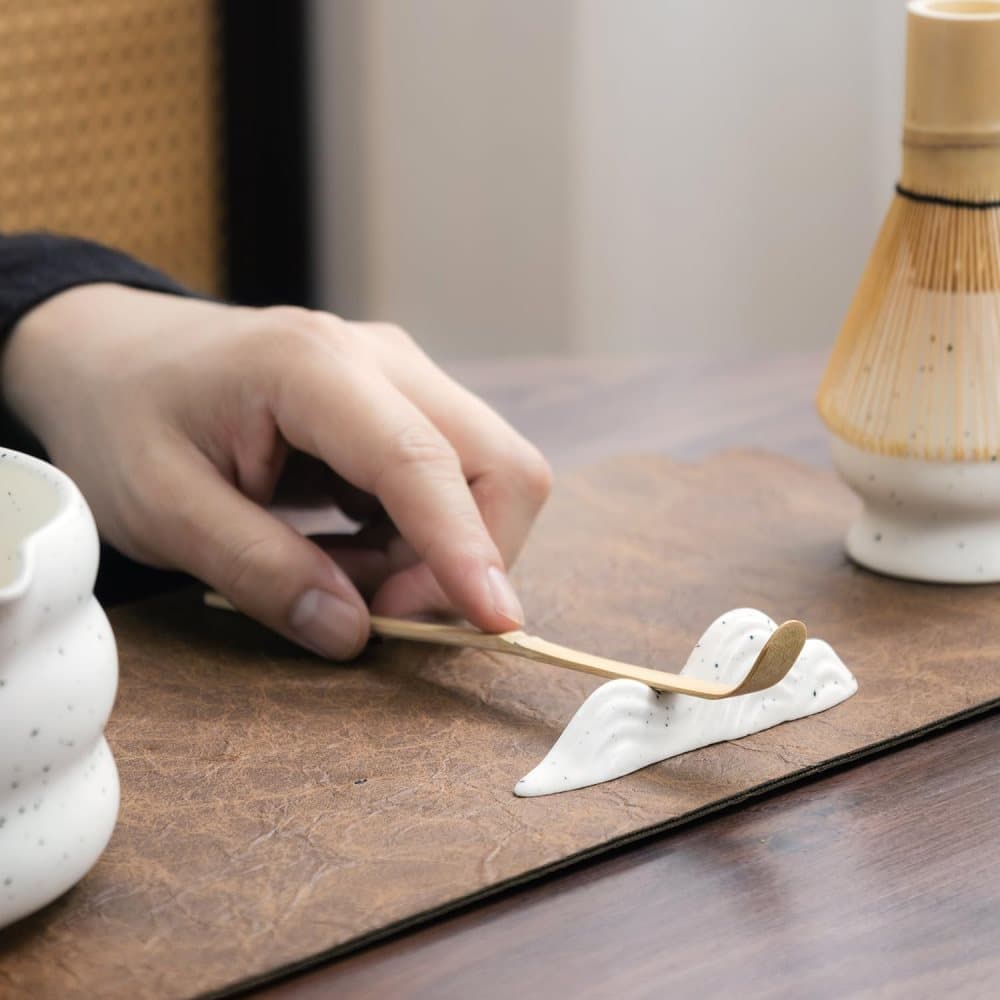 7-Piece Ceramic Matcha Tea Set with Bowl Whisk and Accessories, White