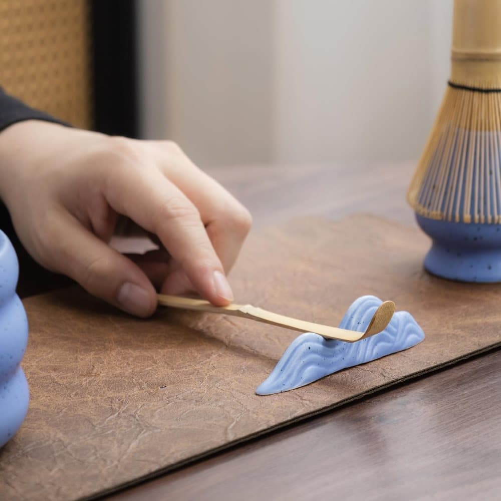 7-Piece Ceramic Matcha Tea Set with Bowl Whisk and Accessories, Blue